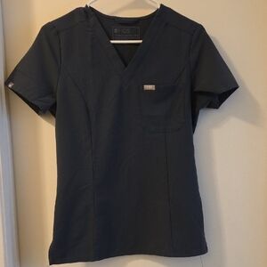 Figs Navy V-Neck Technical Collection Medical Scrub Top